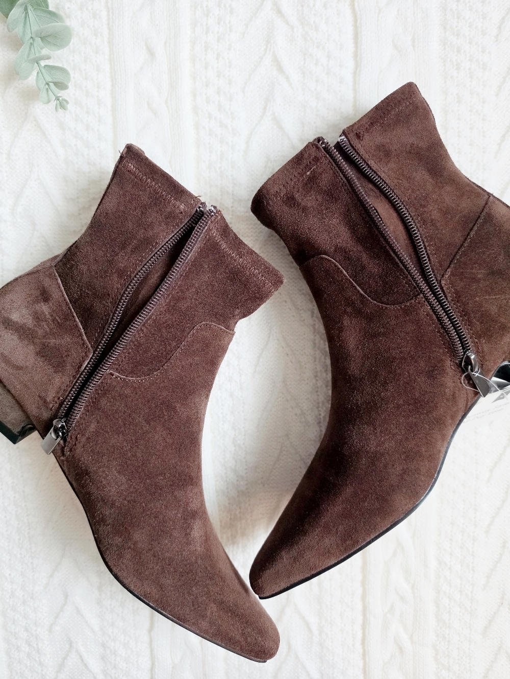 Jason Wu Genuine Leather Suede Booties Clip Pointed Toe Zipper Brown NWT 8.5 - Picture 8 of 17
